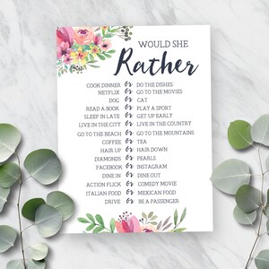 Would She Rather Bridal Shower Game, Floral Bridal Shower Game, Bridal Shower Activity, Bachelorette Party Game, Wedding, Printable No. 1018 image 8