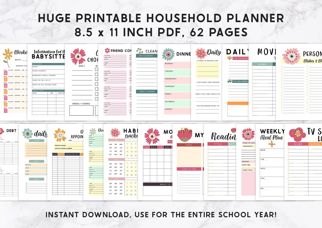 Printable Household Planner Ultimate Family Planner Floral - Etsy