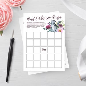 Bridal Shower Bingo Game, Printable Bridal Shower Activity, Getting Meowied Cat Theme Bridal Shower, Games for Guests, Printable No. 4100 image 2