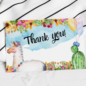 Editable Llama Thank You Card, Fiesta Alpaca Thank You Template, Printable Cactus Thank You Card, Baby Shower, Birthday, Printable No. 1046