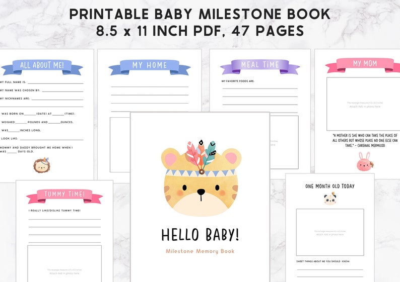 Printable Baby Book, Woodland Animal Baby Book, Printable Baby Book Pages, Memory Book, Monthly Milestone Book, Baby First Year Book image 1