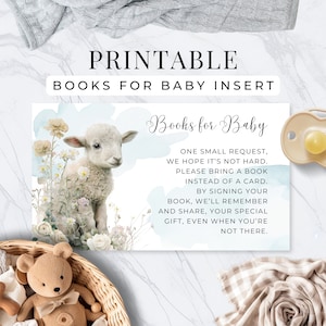 Books for Baby Insert Card, Sweet Little Lamb Baby Shower,  Gender Neutral Editable Shower Template, Farm Animals, Sheep Floral,  LAM8