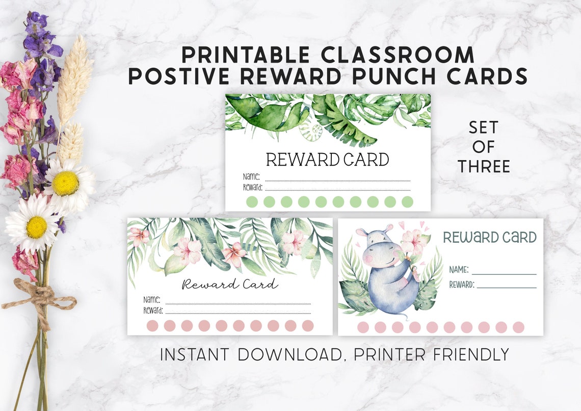 Printable Classroom Reward Punch Cards Set of 3 Positive Etsy