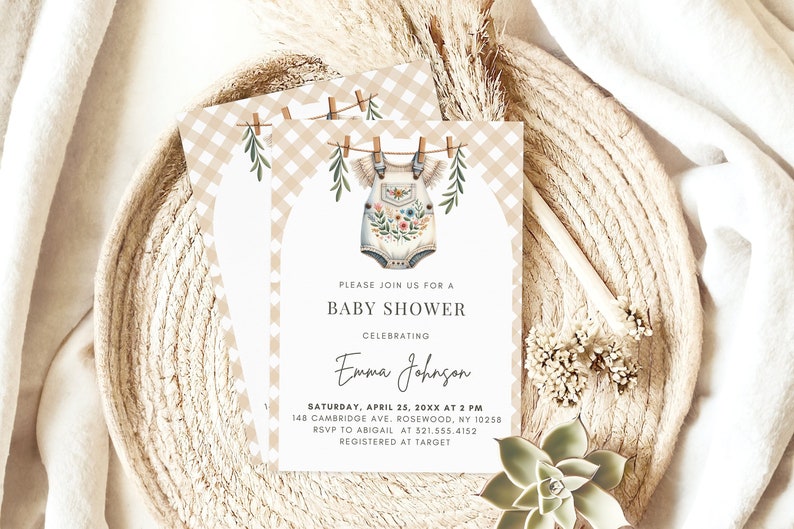 Girl Baby Shower Invitation, Editable Baby Clothes Invite, Baby Floral ...