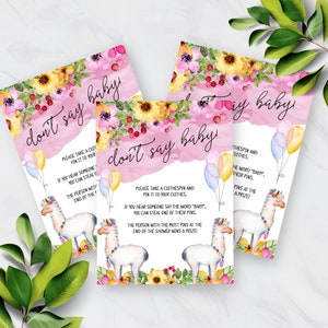 Don't Say Baby Game Sign, Printable Baby Shower Activity, Llama Fiesta Baby Shower Theme, Take Their Clothespin Game, Printable No. 1046 image 7