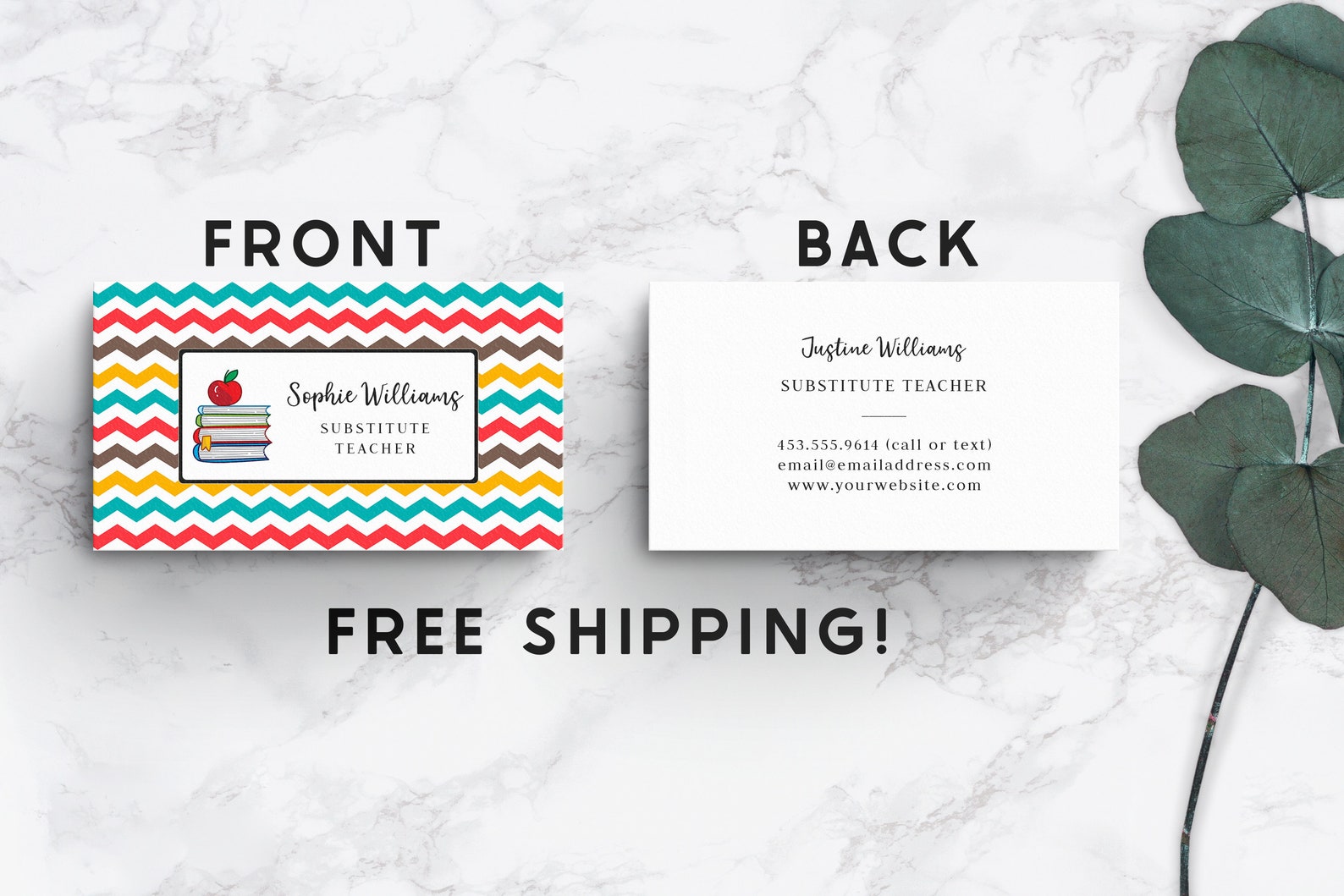 Substitute Teacher Business Cards, Chevron Stripes Open House Contact ...