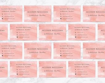 Substitute Teacher Business Cards, Pink Watercolor Open House Contact Cards, Back to School, Custom Business Card, FREE Shipping