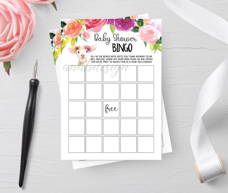 Baby Shower Bingo Baby Shower Game Lamb Baby Shower Baby Etsy