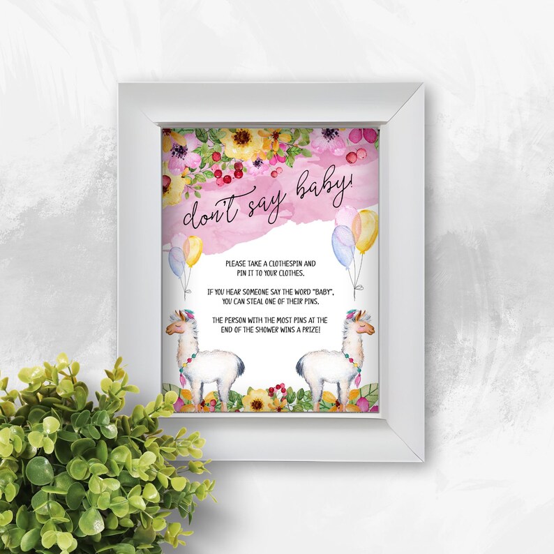 Don't Say Baby Game Sign, Printable Baby Shower Activity, Llama Fiesta Baby Shower Theme, Take Their Clothespin Game, Printable No. 1046 image 6