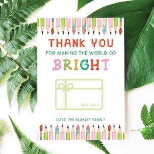 Editable Teacher Gift Card Holder Template, Thank You for Making the World So Bright Gift Card Holder, Teacher Appreciation Present