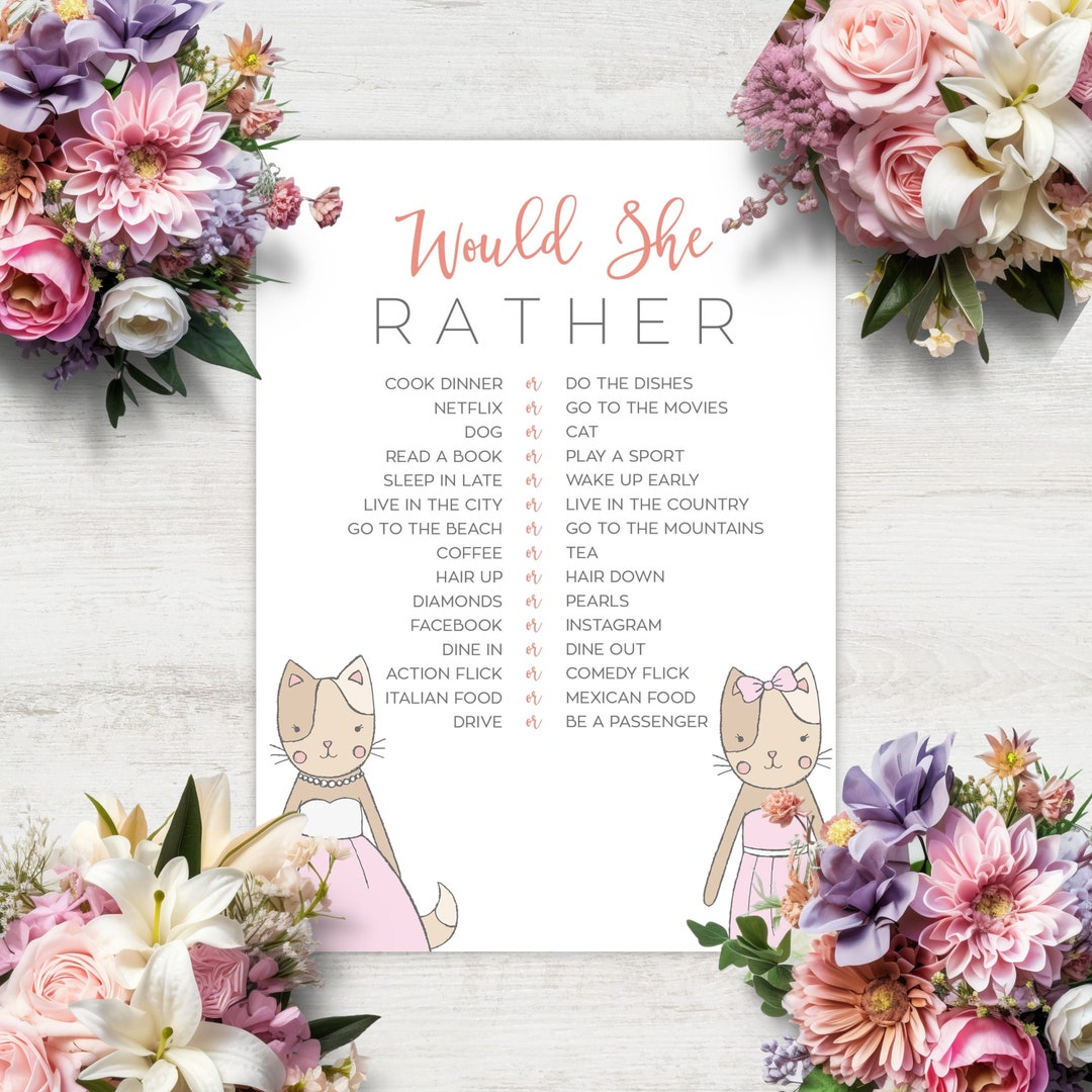 Would She Rather, Bridal Shower Game, Getting Meowied, Cat Theme Bridal ...
