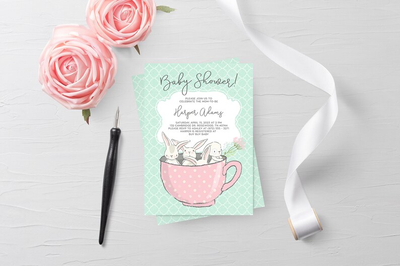 teacup baby shower invitations