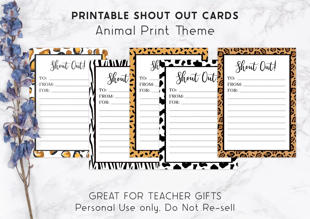 Printable Shout Out Cards Notes From Teacher Animal Print - Etsy