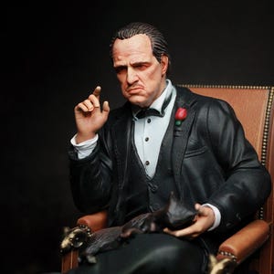 Hand-Painted Mafia Bear Resin Figure: Collectible Fan Art Desk Statue