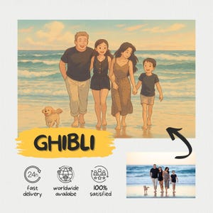 Ghibli portrait from photo | custom ghibli family portrait | personalized poster | digital ghibli style art | wall art gift idea