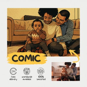 Comic Portrait from photo | custom comic family portrait | personalized picture | digital comic style art | wall art gift idea