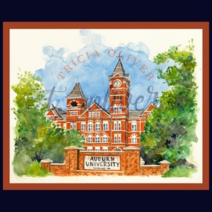 Samford Hall Watercolor Print- Officially Licensed by Auburn University