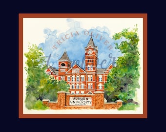 Samford Hall Watercolor Print- Officially Licensed by Auburn University