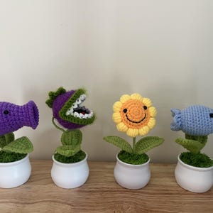 Handmade Crochet Plant Pot Decor | Plants vs Zombies Inspired | Gaming Themed Home Decor | Housewarming | PeaShooter | Chomper | Sunflower