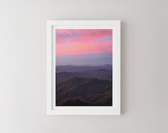 Wayah Fire Tower Sonnenaufgang rosa Berge Foto, Landschaftsfotografie, Berg Wand Kunst, Blue Ridge Mountains, Sonnenaufgang Foto, North Carolina