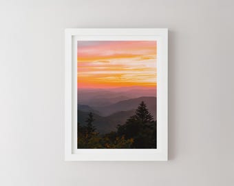 Waterrock Knob, North Carolina Gebirge, Blue Ridge Mountains, Blue Ridge Parkway, Landschaftsfotografie, Kunst am Berg, Sonnenuntergang