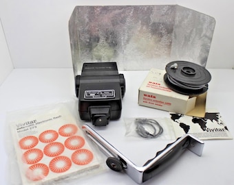 Tiristor automático Vivitar Modelo n.° 273, cable de extensión de 3 metros, soporte y manual.