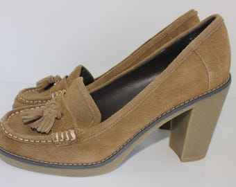 Vintage Y2K Tommy Hilfiger bruine suède Brigette tassle pumps damesmaat 9