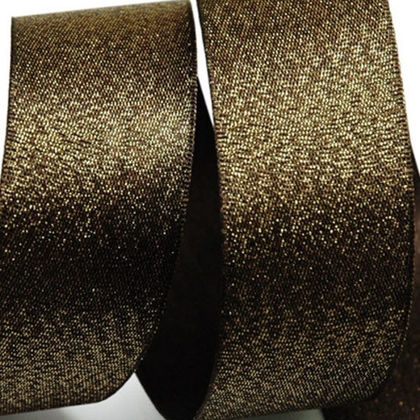 5Yards Metallic Sparkle Dark Brown Satin Ribbon - 15mm(5/8'') , and 25mm(1'') - Glitter Ribbon