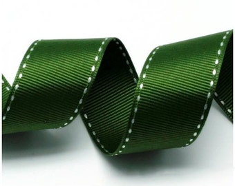 Fita de gorgorão verde-oliva/branca de 5 jardas - 5mm(2/8''), 10mm(3/8''), 15mm(5/8'') e 25mm(1'')