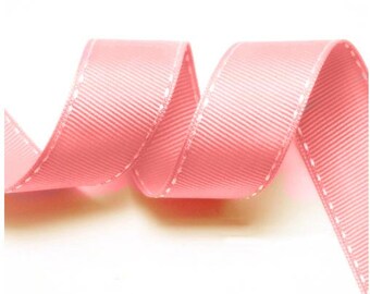 5Yards Rose Pink/White Grosgrain Stitch Ribbon - 5mm(2/8''), 10mm(3/8''), 15mm(5/8''), and 25mm(1'')