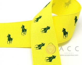 5Yards 25mm(1'') Yellow / Green Riding Horse Print Grosgrain Ribbon