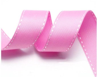 5ヤード ピンク/ホワイト グログラン ステッチ リボン - 5 mm(2/8'')、10 mm(3/8'')、15 mm(5/8'')、25 mm(1'')