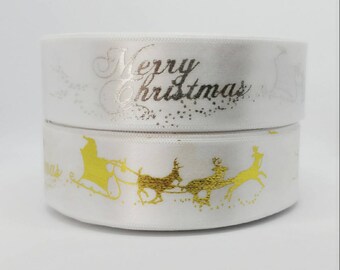 25ヤード ホワイト クリスマス 片面サテンリボン - 25 mm(1 インチ)
