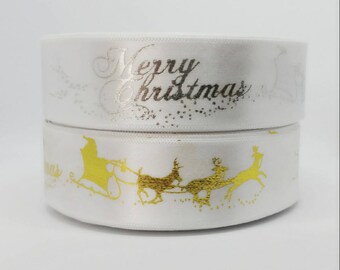 25Yards White Christmas Single Faced Satin Ribbon - 25mm(1'')