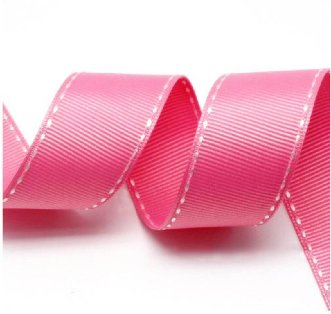 5yards Hot Pink/white Grosgrain Stitch Ribbon - 5mm(2/8''), 10mm(3/8 ...