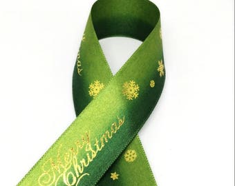 25Yards Metalic Two Ton Green Christmas Satin Ribbon - 25mm(1'')