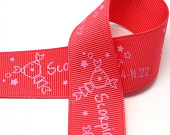 5Yards 25mm(1'') Signs of the Zodiac - Scorpio Scarlet Print Grosgrain Ribbon
