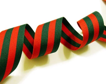 5Yards 25mm(1'') Red - Green Grosgrain Stripe Ribbon