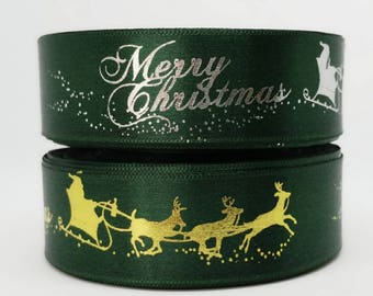 25Yards Green Christmas Single Faced Satin Ribbon - 25mm(1'')