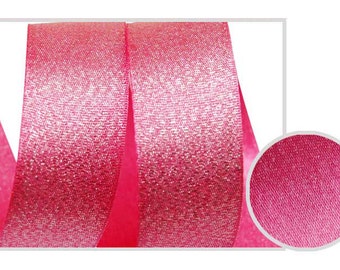 5Yards  Metallic Sparkle Cherry Pink Satin Ribbon - 15mm(5/8''), and 25mm(1'') - Glitter Ribbon