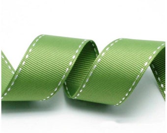 5ヤード カーキ/ホワイト グログラン ステッチ リボン - 5 mm(2/8'')、10 mm(3/8'')、15 mm(5/8'')、25 mm(1'')