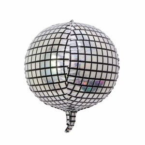 22&quot; Disco Ball Balloon Party Supply Birthday Foil Silver New Year’s Eve 80s 1980