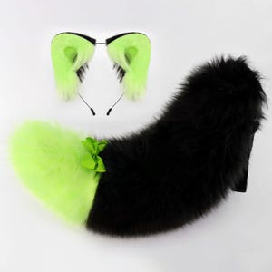 Faux fur fox ear and tail kemonomimi curved wolf tail and ear cat tail and ear kitten ear and tail set anime cosplay ear and tail petplay