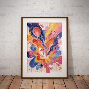 Vibrant Abstract Art Print, Colorful Paint Splash Poster, Maximalist Wall Decor, Dopamine Decor, Printable Modern Art