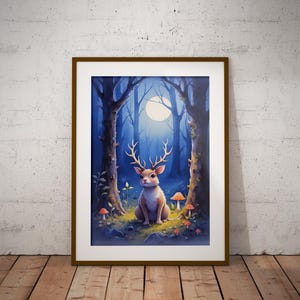 Enchanted Forest Wall Art, Whimsical Jackalope Print, Cute Cryptozoology Poster, Magical Nursery Decor, Printable Woodland Creature