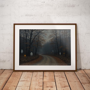 Stimmungsvoller Geist, Art Print, Cottagecore-Dekor, Spukwald, Gruseliges Halloween Poster, Vintage Goth, gruseliger Geist Druck, düsterer Download
