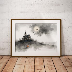 Haunted House Art Print, Moody Halloween Decor, Gothic Home Decor, Dark Academia Wall Art, Spooky Whimsigoth Digital Download