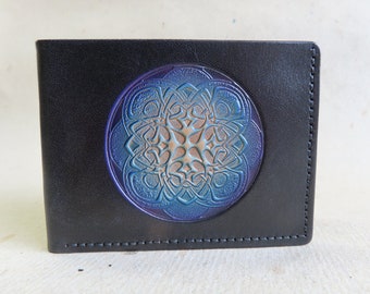 Leather Wallet / Slimline / ID Section/ Original Mandala design by Sunburst