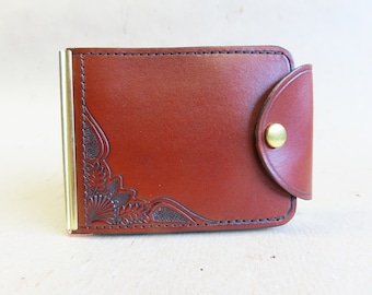 Leather Money Clip/ 2 pockets / snap closer