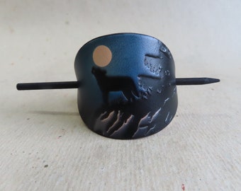 Leather Hair Barrette...large size/handmade hair clip for women/vintage style/